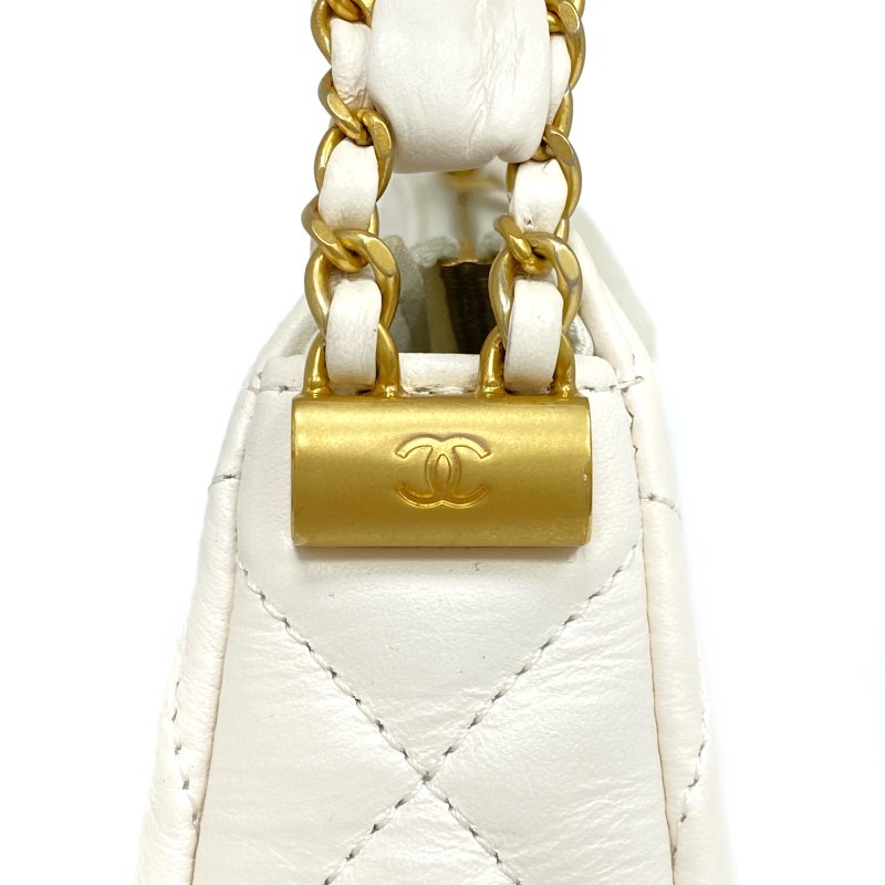 △ Chanel 香奈兒 Hobo White Calfskin Gold Tone Metal Chain Shoulder Bag AS4422 白色小牛皮金色金屬鏈條肩背袋 AS4422 -257009469-6