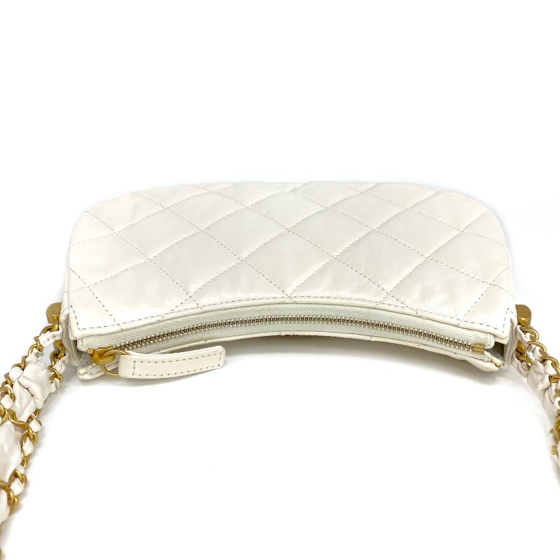 △ Chanel 香奈兒 Hobo White Calfskin Gold Tone Metal Chain Shoulder Bag AS4422 白色小牛皮金色金屬鏈條肩背袋 AS4422 -257009469-8