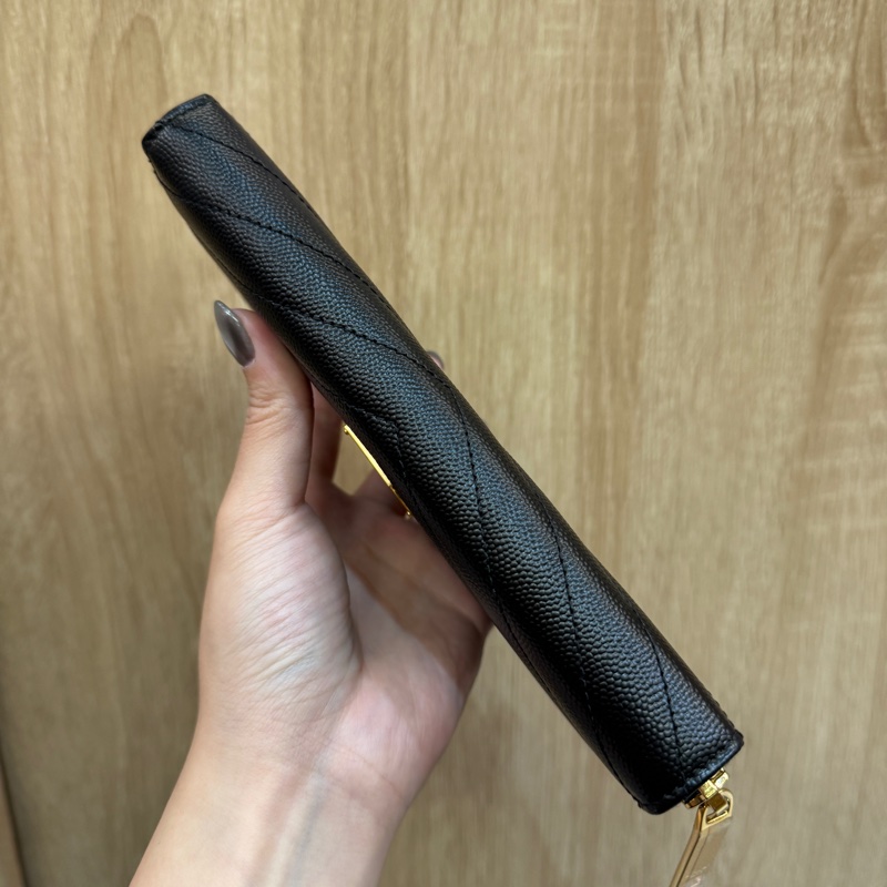 YSL 黑魚子醬霧金釦拉鍊長夾 離櫃品❤️-5