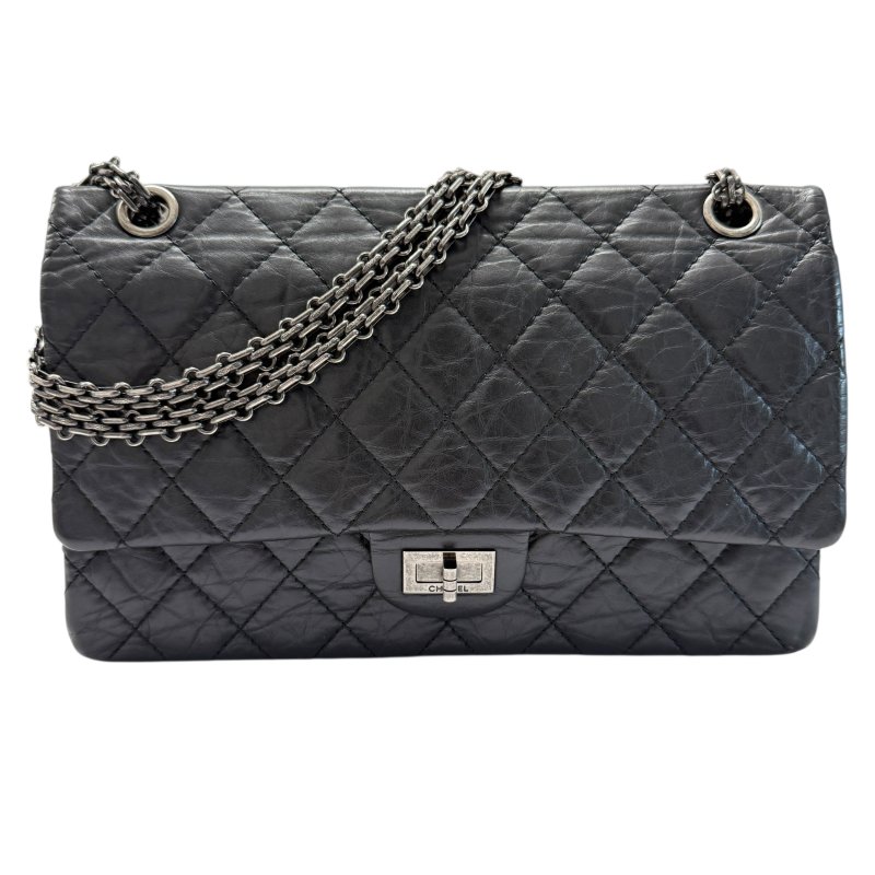 CHANEL 香奈兒 CHANEL 2.55 Large 銀釦 小羊皮 肩背包 黑色-0