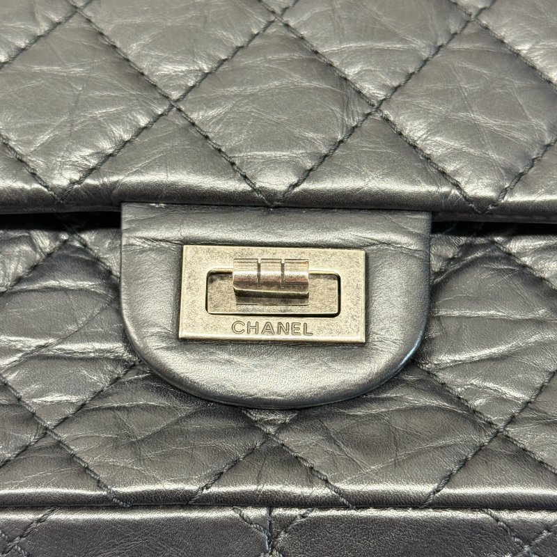 CHANEL 香奈兒 CHANEL 2.55 Large 銀釦 小羊皮 肩背包 黑色-19
