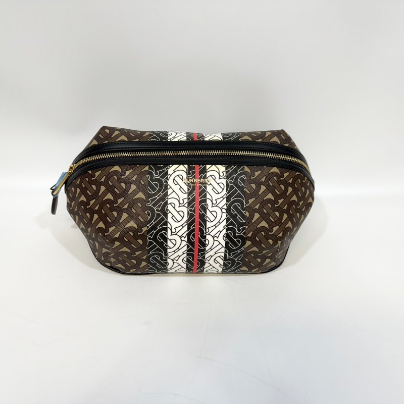 BURBERRY白黑棕金釦TB老花中號腰包8017212-0