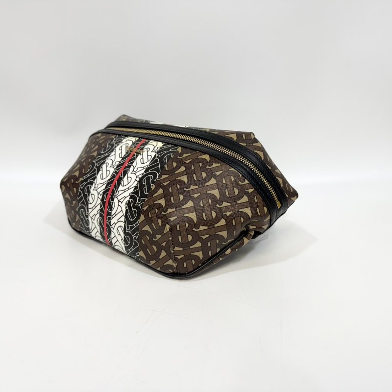 BURBERRY白黑棕金釦TB老花中號腰包8017212-1