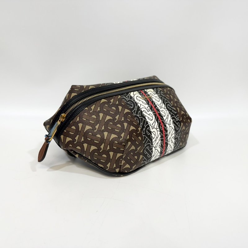 BURBERRY白黑棕金釦TB老花中號腰包8017212-2