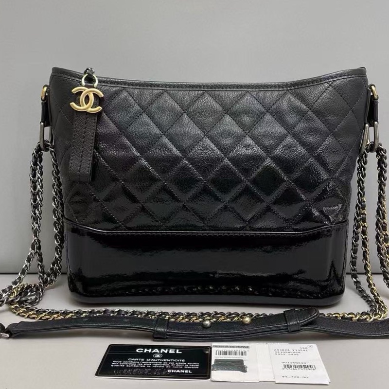 Chanel 黑金荔枝皮漸變色流浪包 中號 28*23-0