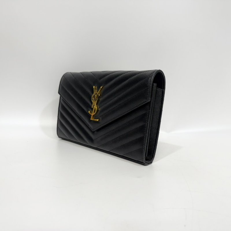 YSL黑金荔紋牛皮V型紋下蓋20卡WOC斜背包377828-2