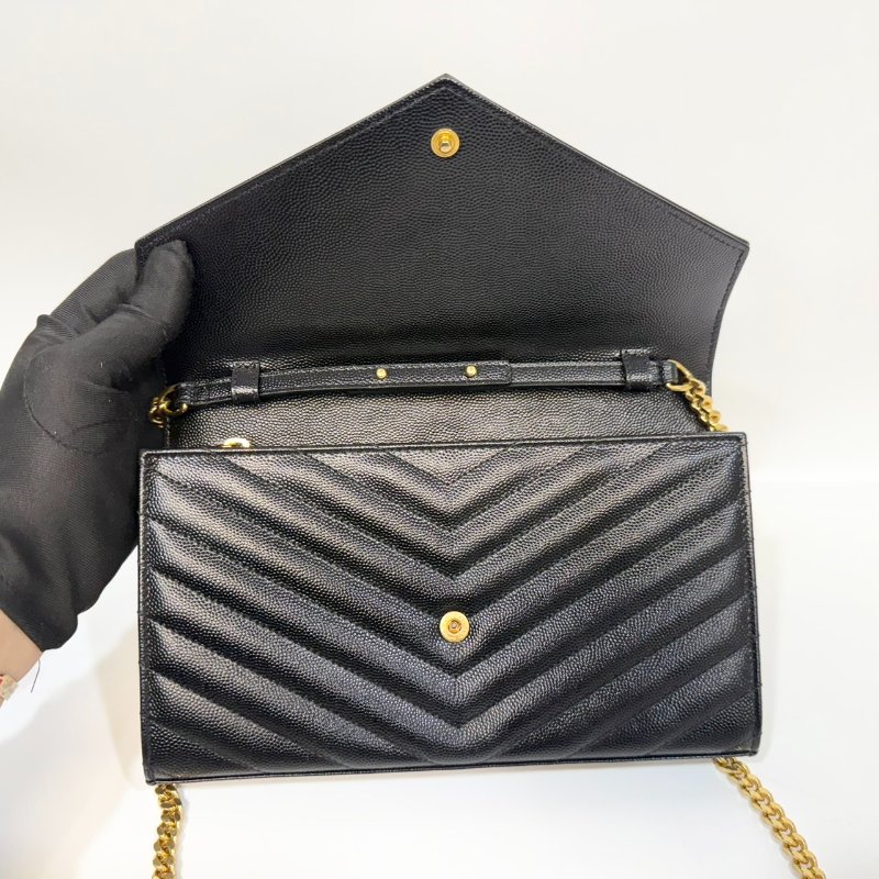 YSL黑金荔紋牛皮V型紋下蓋20卡WOC斜背包377828-7