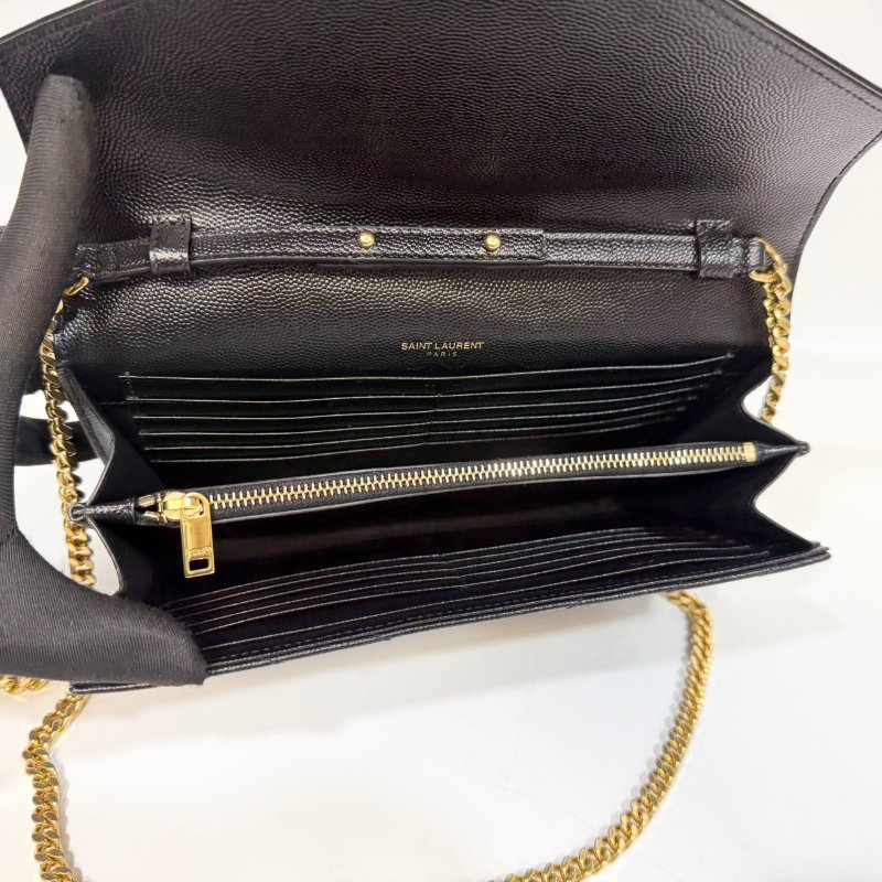 YSL黑金荔紋牛皮V型紋下蓋20卡WOC斜背包377828-8
