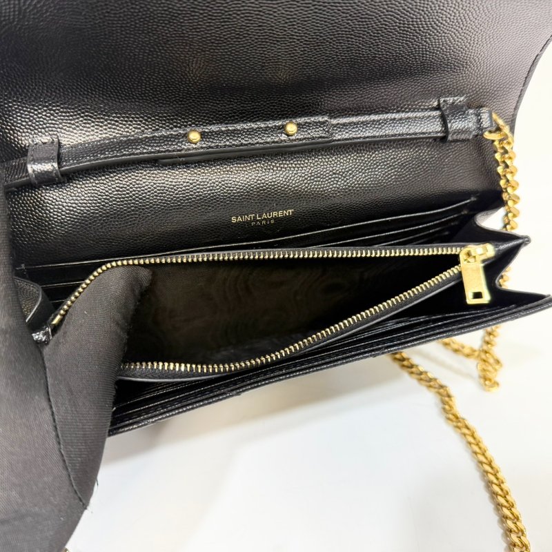 YSL黑金荔紋牛皮V型紋下蓋20卡WOC斜背包377828-10