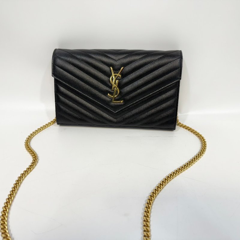 YSL黑金荔紋牛皮V型紋下蓋20卡WOC斜背包377828-11