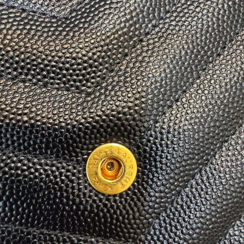 聖羅蘭信封包YSL黑金荔紋牛皮V型紋下蓋20卡WOC斜背包377828-13