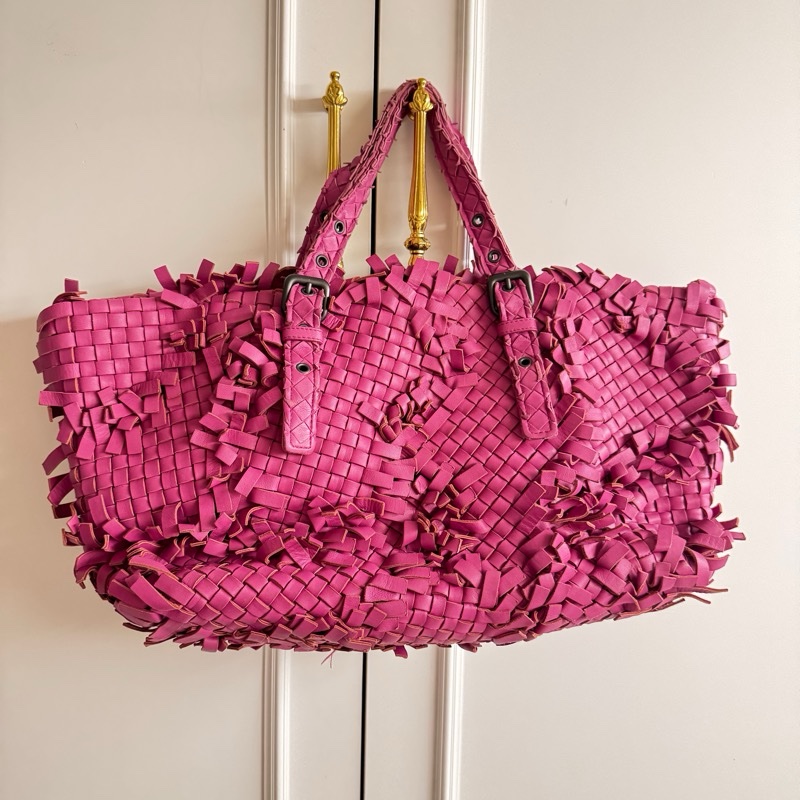 正品❤️BOTTEGA VENETA桃紅色編織托特包-3