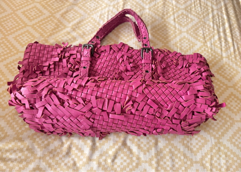 正品❤️BOTTEGA VENETA桃紅色編織托特包-7