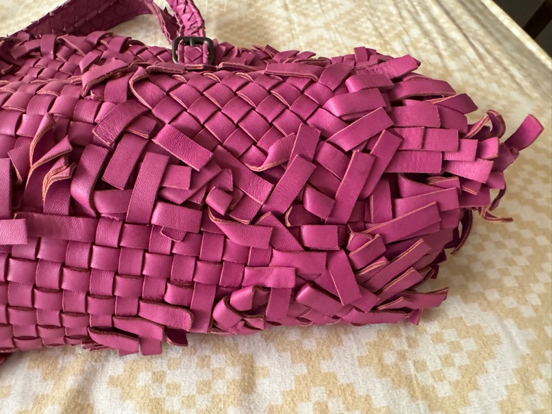 正品❤️BOTTEGA VENETA桃紅色編織托特包-9