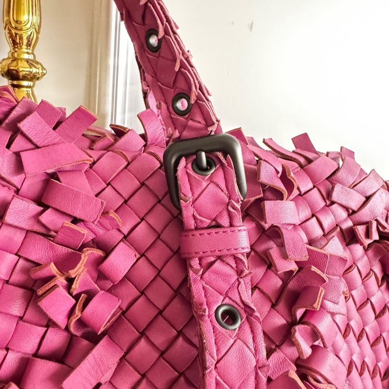 正品❤️BOTTEGA VENETA桃紅色編織托特包-16
