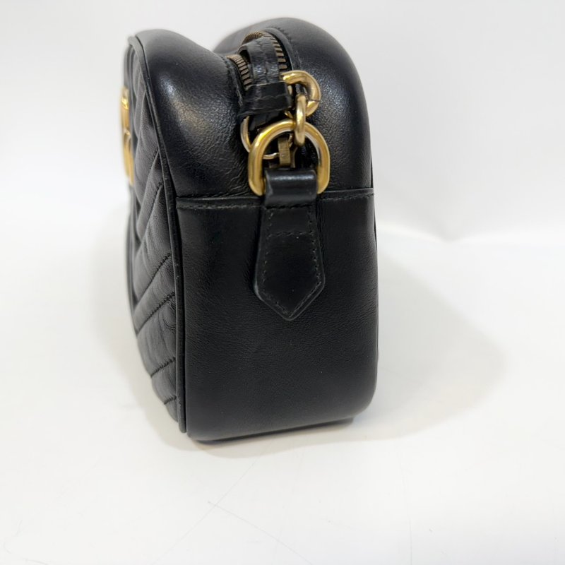 GUCCI黑金牛皮馬夢24CM相機包447632-3