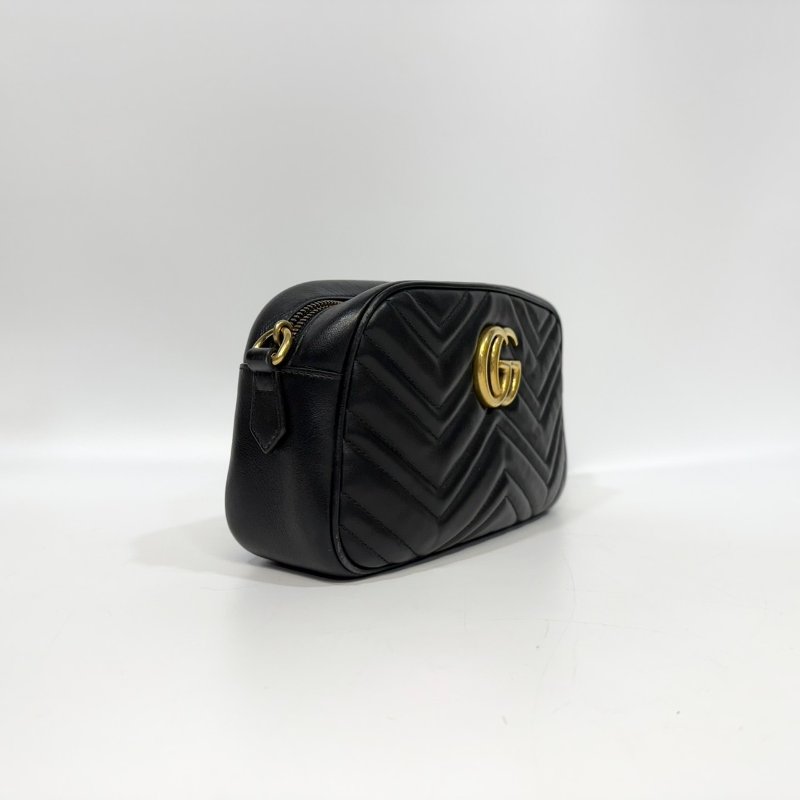 GUCCI黑金牛皮馬夢24CM相機包447632-4