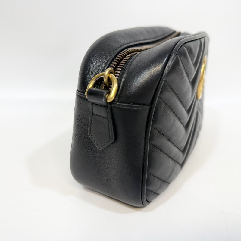 GUCCI黑金牛皮馬夢24CM相機包447632-5