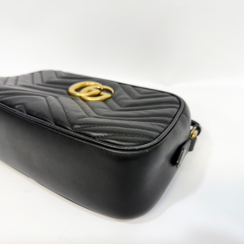 GUCCI黑金牛皮馬夢24CM相機包447632-7