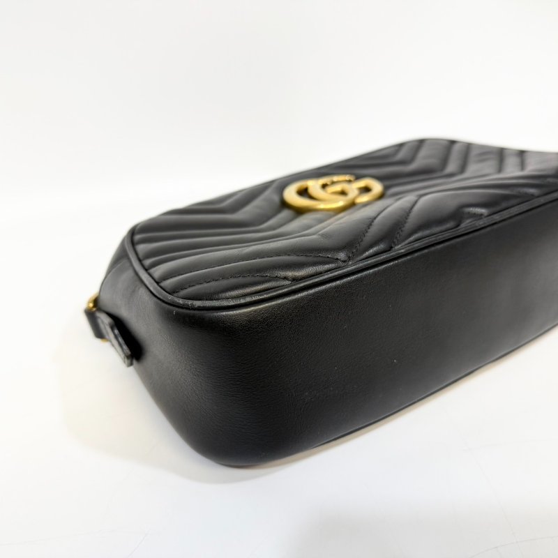GUCCI黑金牛皮馬夢24CM相機包447632-8