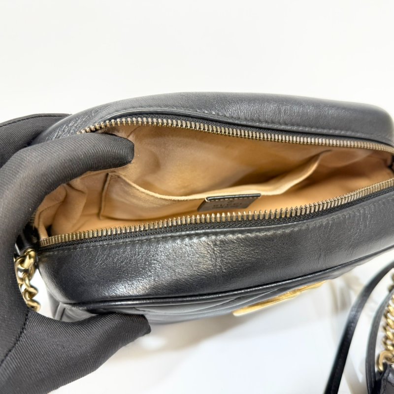 GUCCI黑金牛皮馬夢24CM相機包447632-12