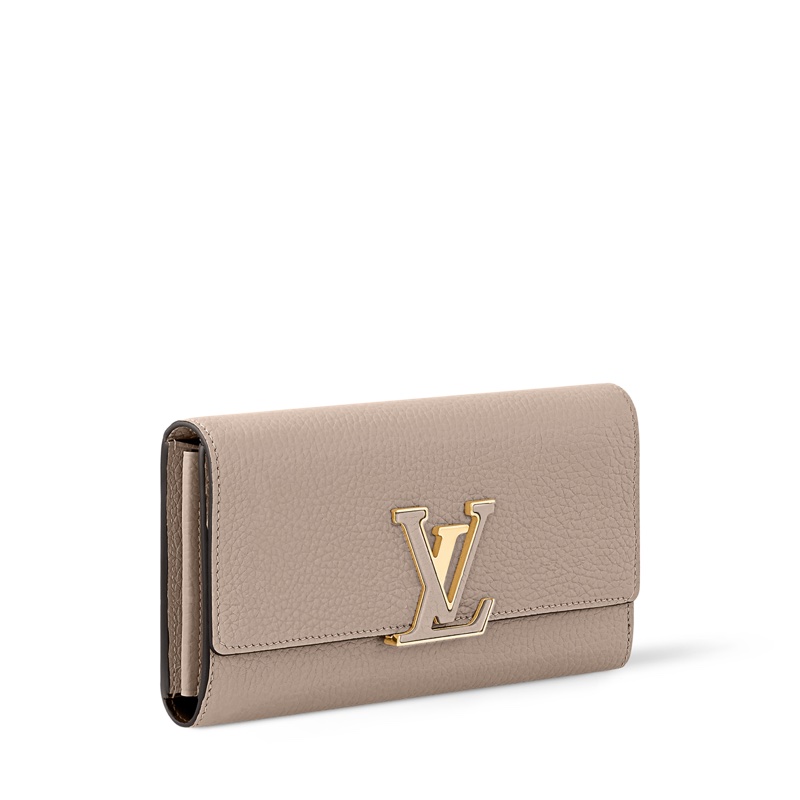 LouisVuitton路易威登LV卵石色Taurillon牛皮Capucines下蓋長夾金釦錢包M61249-0