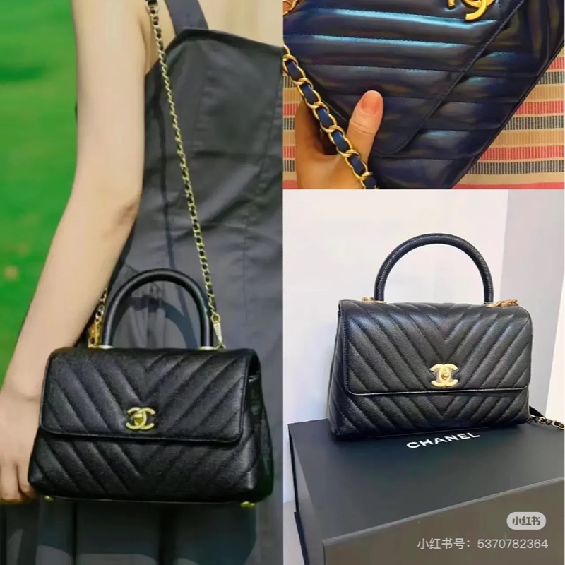 Chanel 香奈兒 cocohandle 28 蜥蜴手柄 黑金 V 紋 手提包 斜背包 肩背包 側背包 鍊條包-8