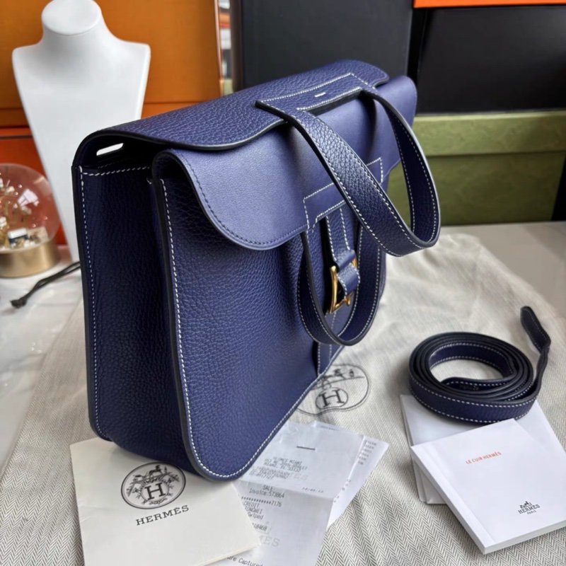 99新有購証💓 愛馬仕Hermes M3水墨藍金扣Halzan 31, C刻，tc皮，19年票-2