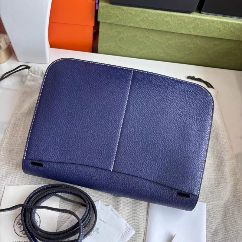 99新有購証💓 愛馬仕Hermes M3水墨藍金扣Halzan 31, C刻，tc皮，19年票-3