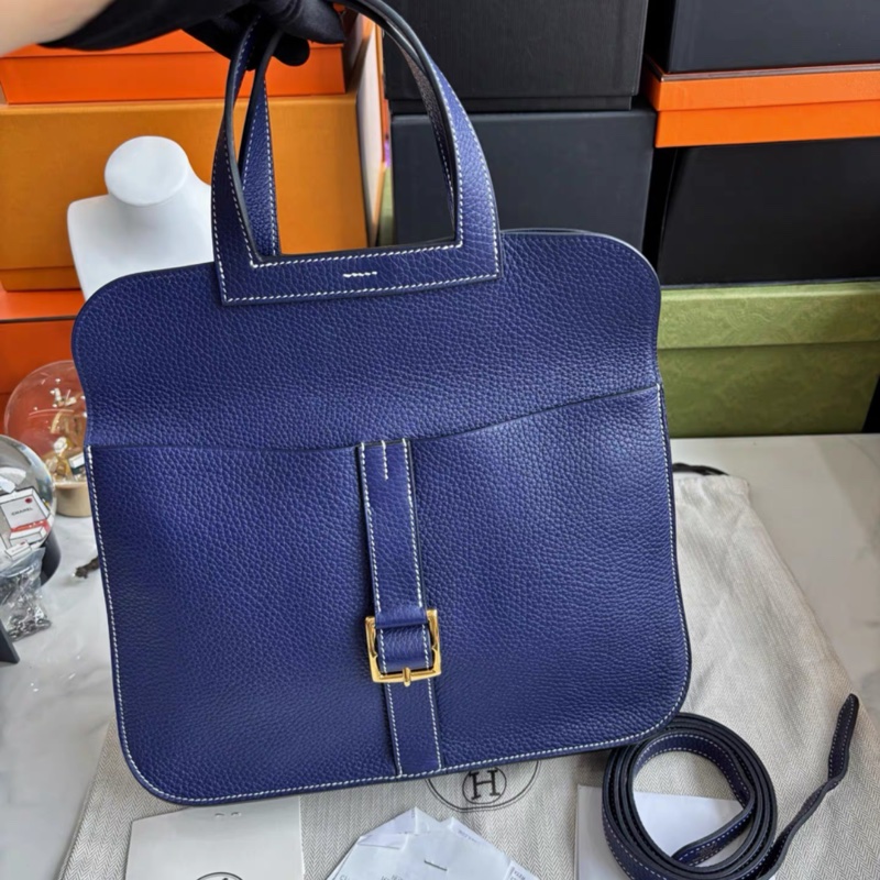 99新有購証💓 愛馬仕Hermes M3水墨藍金扣Halzan 31, C刻，tc皮，19年票-4