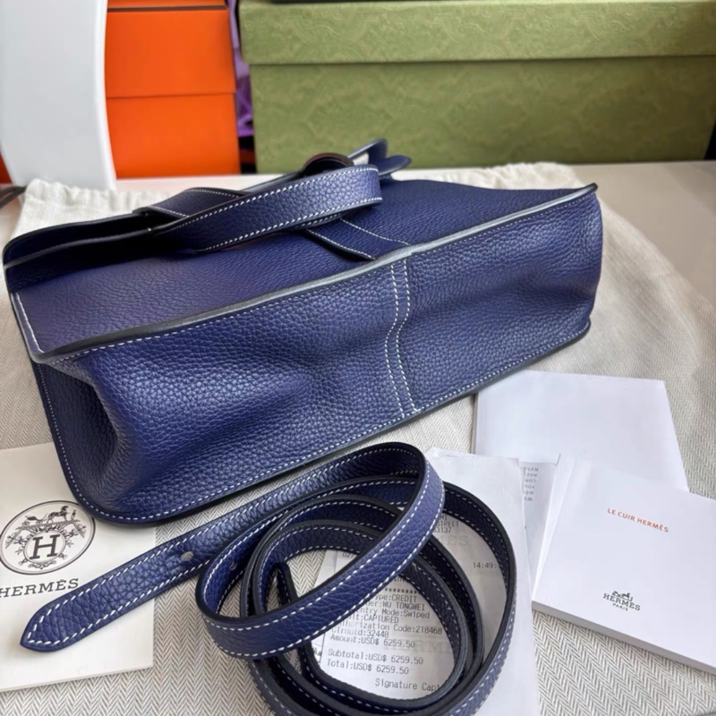 99新有購証💓 愛馬仕Hermes M3水墨藍金扣Halzan 31, C刻，tc皮，19年票-5