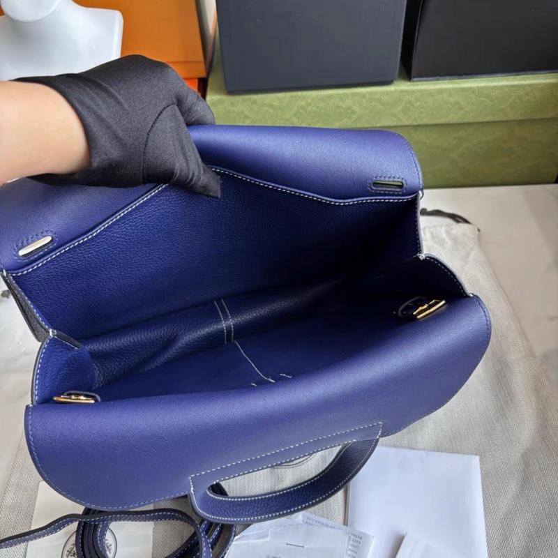 99新有購証💓 愛馬仕Hermes M3水墨藍金扣Halzan 31, C刻，tc皮，19年票-6