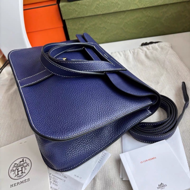 99新有購証💓 愛馬仕Hermes M3水墨藍金扣Halzan 31, C刻，tc皮，19年票-7