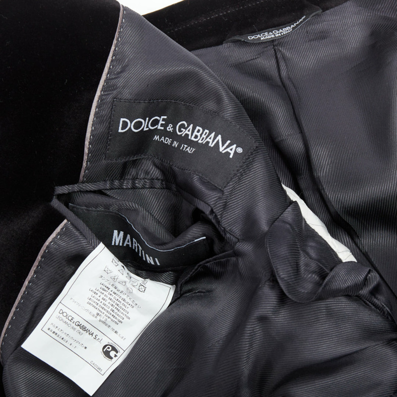DOLCE GABBANA Martini Fit black cotton velvet blazer jacket pants suit IT48 M-10