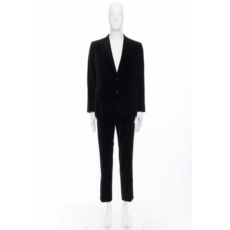 DOLCE GABBANA Martini Fit black cotton velvet blazer jacket pants suit IT48 M-11