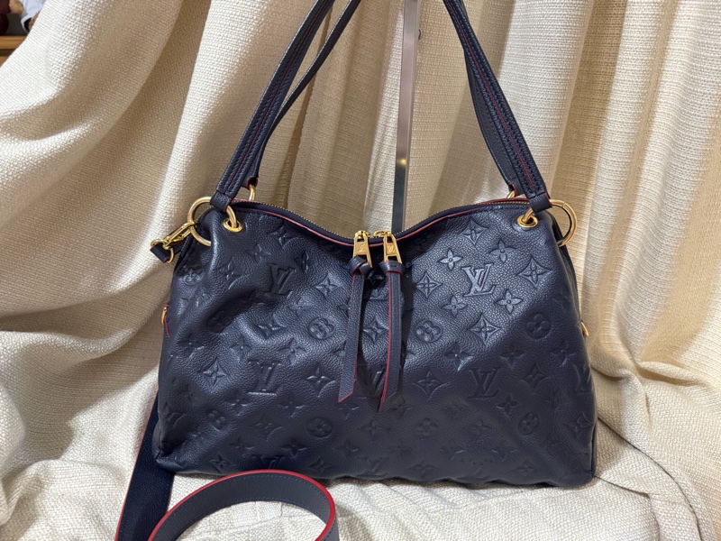 小巴黎二手名牌真品Lv 壓紋Logo 真皮 海軍藍 肩背 斜背 多用 有背帶-3
