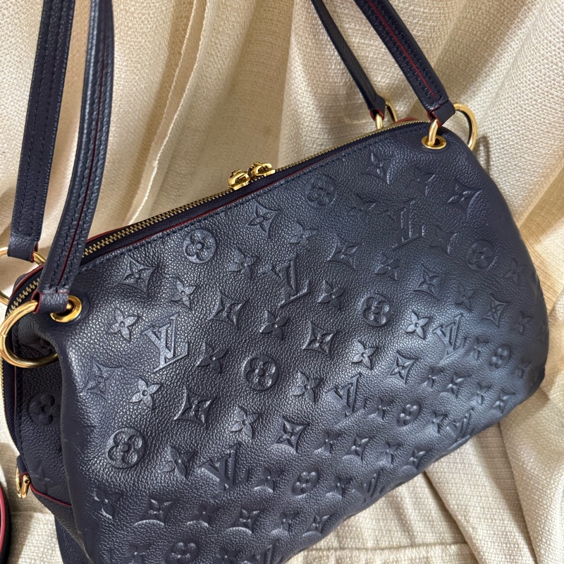 小巴黎二手名牌真品Lv 壓紋Logo 真皮 海軍藍 肩背 斜背 多用 有背帶-5