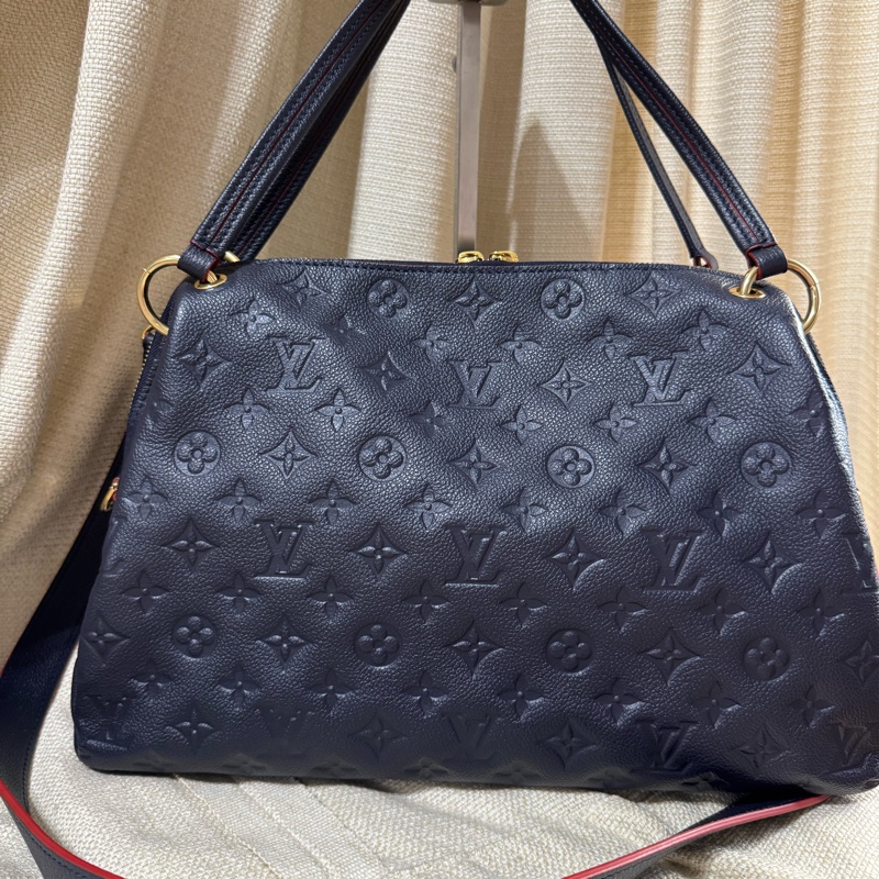 小巴黎二手名牌真品Lv 壓紋Logo 真皮 海軍藍 肩背 斜背 多用 有背帶-10
