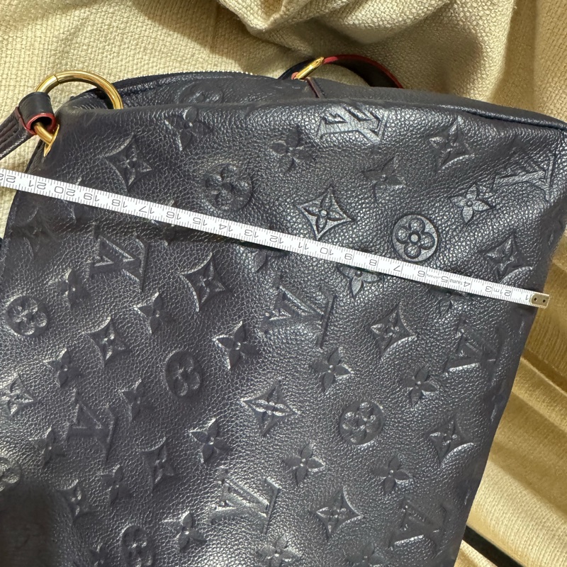 小巴黎二手名牌真品Lv 壓紋Logo 真皮 海軍藍 肩背 斜背 多用 有背帶-13