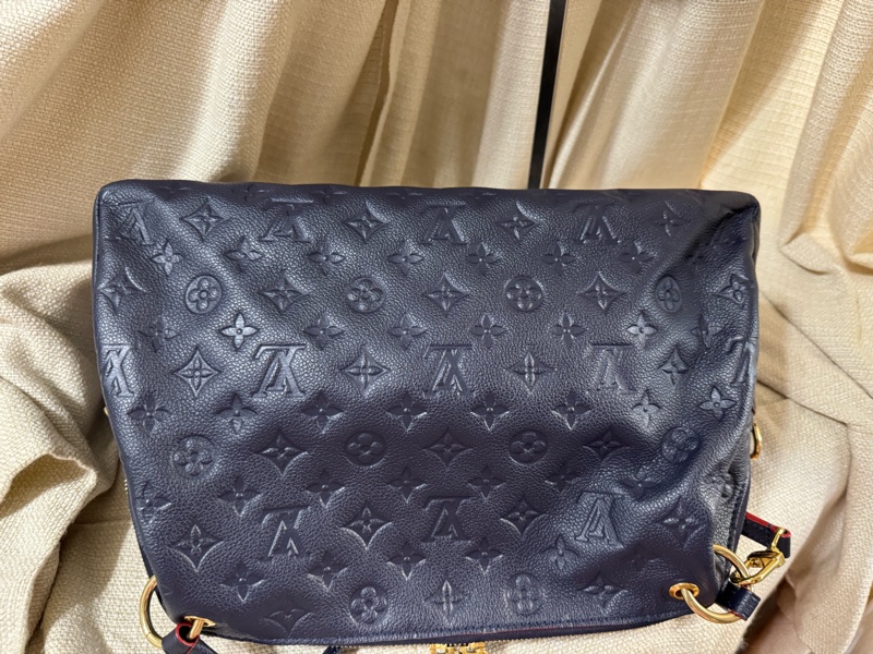 小巴黎二手名牌真品Lv 壓紋Logo 真皮 海軍藍 肩背 斜背 多用 有背帶-21