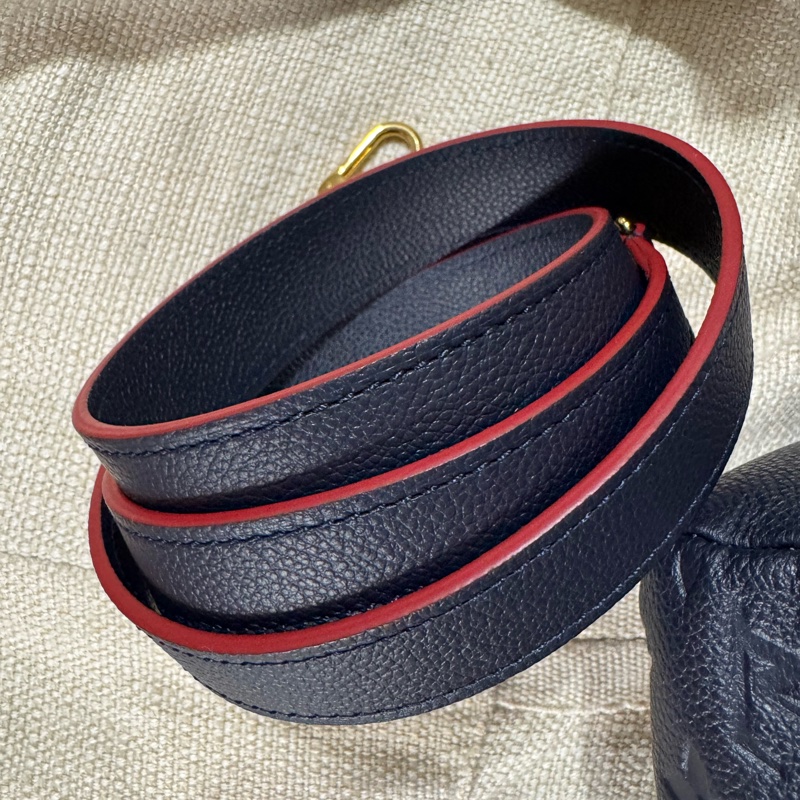 小巴黎二手名牌真品Lv 壓紋Logo 真皮 海軍藍 肩背 斜背 多用 有背帶-36