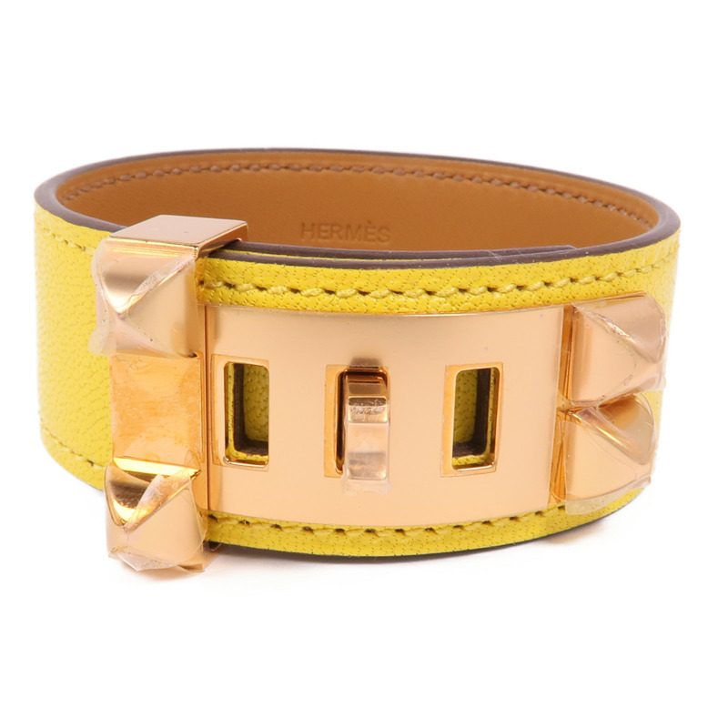 HERMES 【激減優惠】Swift皮革Collier de Chien bracelet金扣手鐲-0