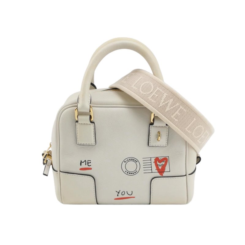 9❤Loewe Amazona16羅意威白色牛皮波士頓斜挎單肩包-0