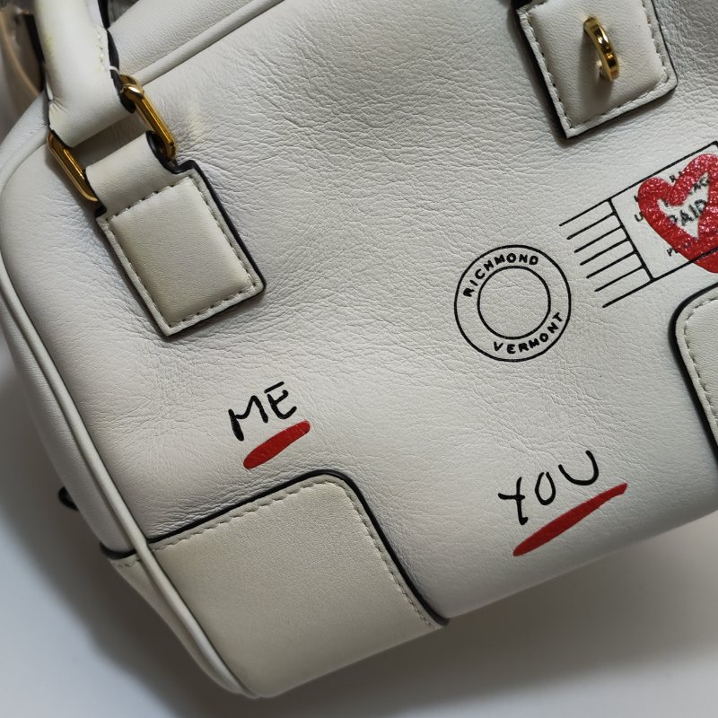 9❤Loewe Amazona16羅意威白色牛皮波士頓斜挎單肩包-16