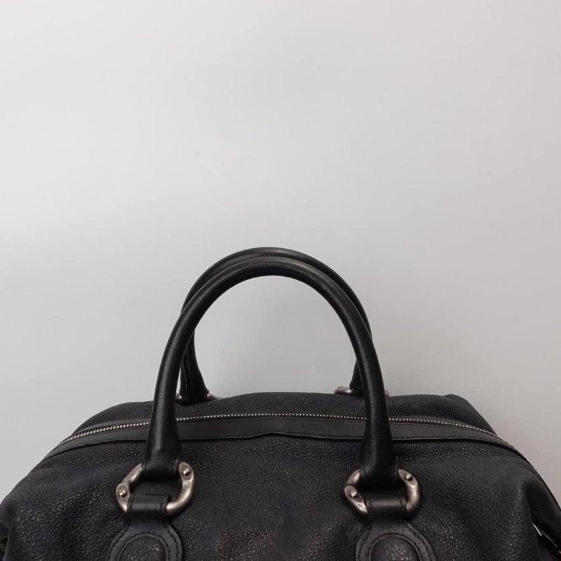 【近新閒置品】Chanel香奈兒黑銀顆粒磨砂牛皮手提托特保齡包旅行袋購物袋經典百搭-4