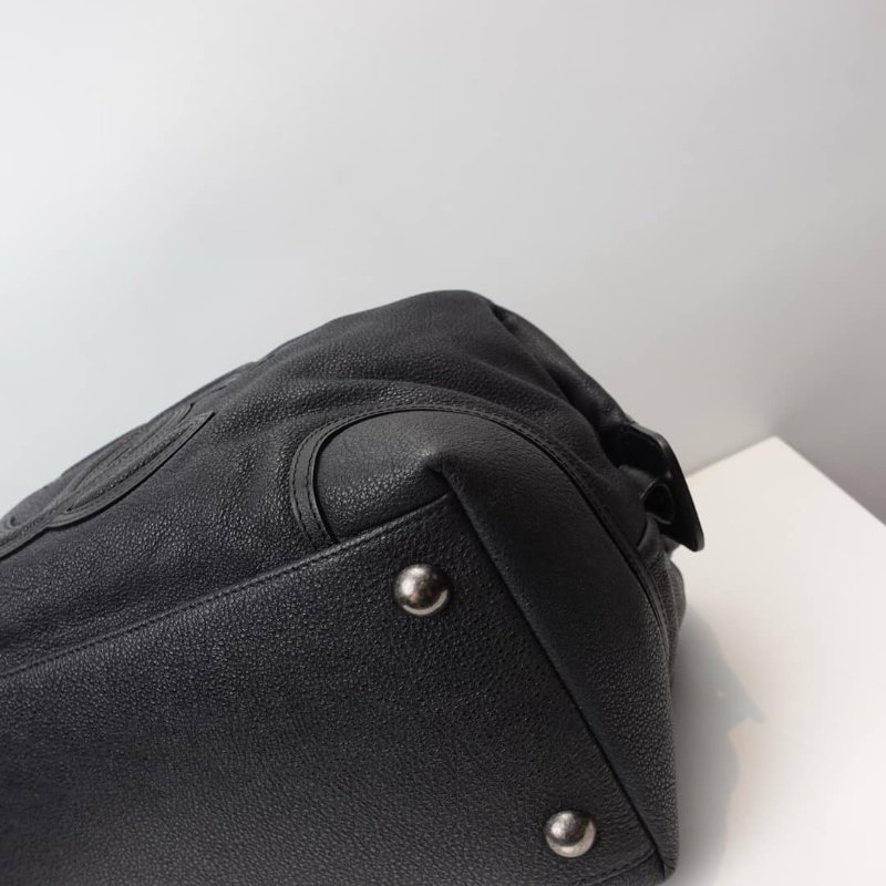 【近新閒置品】Chanel香奈兒黑銀顆粒磨砂牛皮手提托特保齡包旅行袋購物袋經典百搭-6