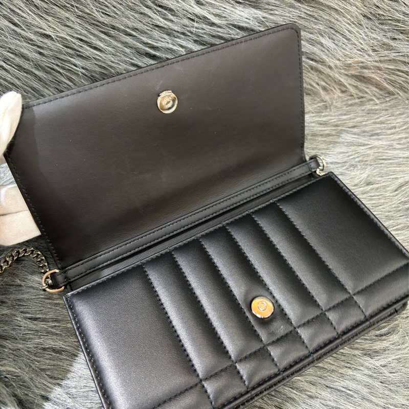 BURBERRY TB LOLA WOC 黑色羊皮 肩背包 斜背包 蘿納包 鏈子皮夾長夾 發財包-10
