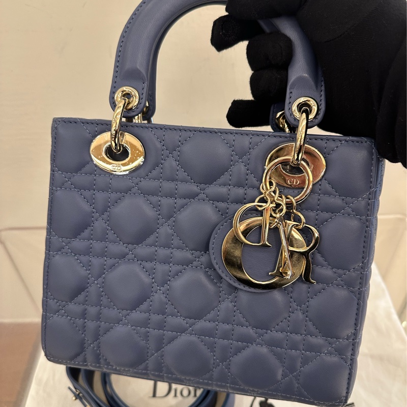 DIOR紫藍羊皮淡金5*4黛妃包 超好看💕-0
