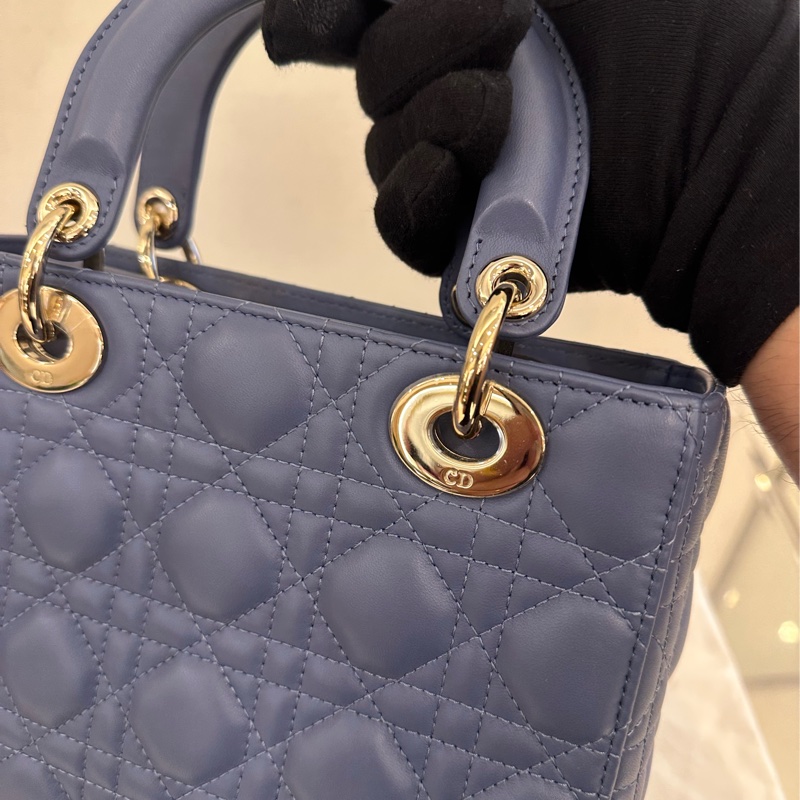 DIOR紫藍羊皮淡金5*4黛妃包 超好看💕-19