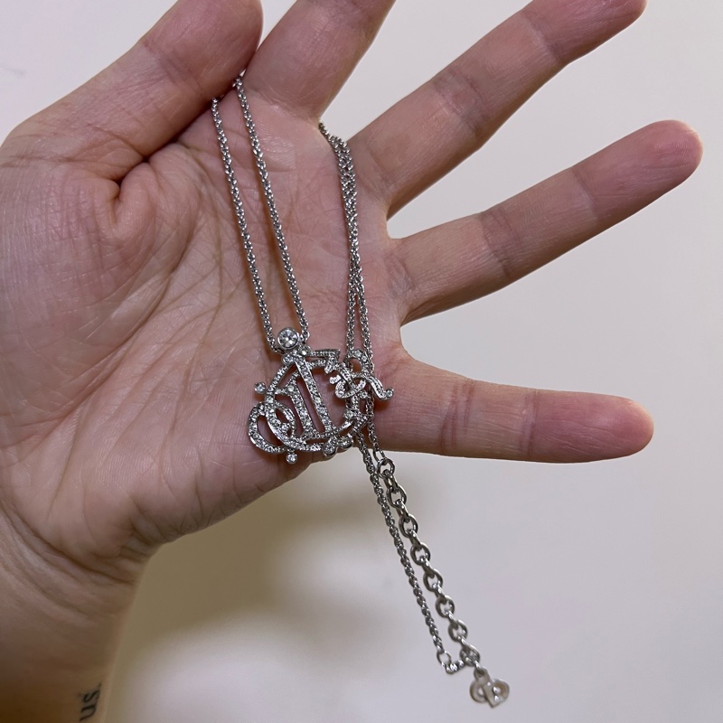 Dior 南瓜 項鏈 水鑽 閃石 中古 銀色 Vintage-5